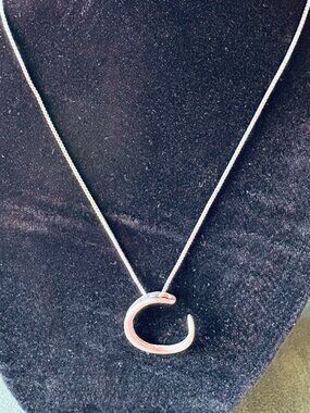 Box Chain 925 Silver Large C Pendant